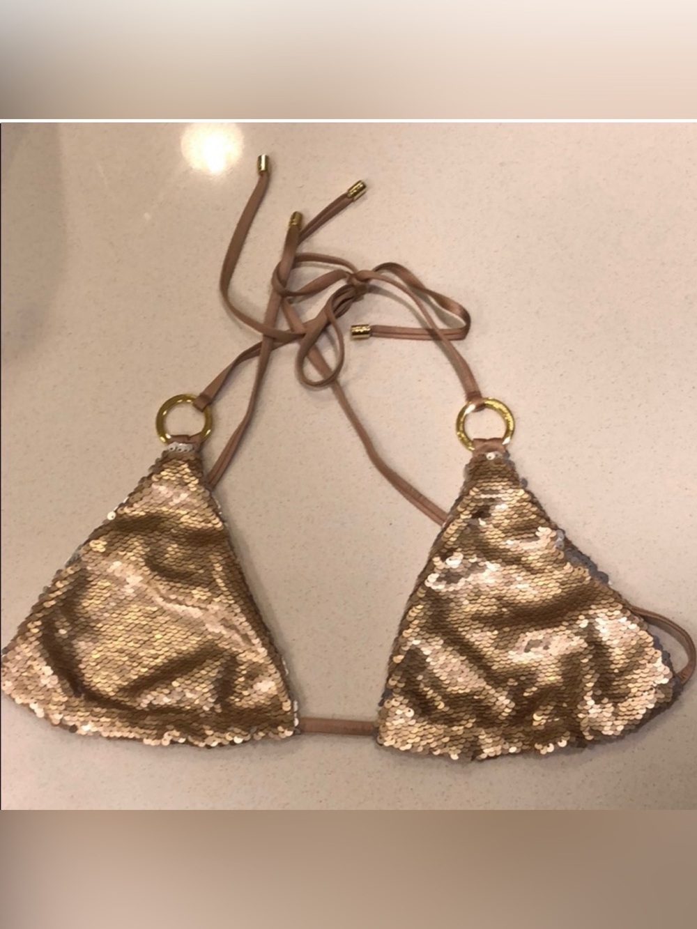 Beach Bunny Siren Song Gold Bikini Top NWOT